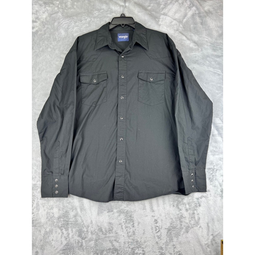 Wrangler Men's Black‎ Long Sleeve Western Snap Button Front Shirt Cowboy